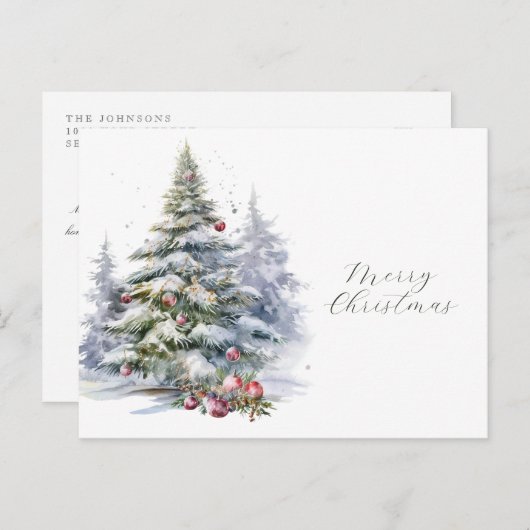 Vrolijk kerstkalligrafie met Waterverf Tree Briefkaart (Voorkant / Achterkant)