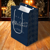 Vrolijk kerstkalligrafie Navy Blue Sneeuwvlok Medium Cadeauzakje