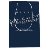 Vrolijk kerstkalligrafie Navy Blue Sneeuwvlok Medium Cadeauzakje (Voorkant)