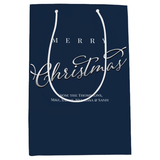 Vrolijk kerstkalligrafie Navy Blue Sneeuwvlok Medium Cadeauzakje (Voorkant)