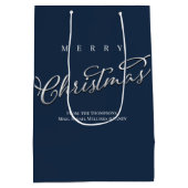 Vrolijk kerstkalligrafie Navy Blue Sneeuwvlok Medium Cadeauzakje (Achterkant)
