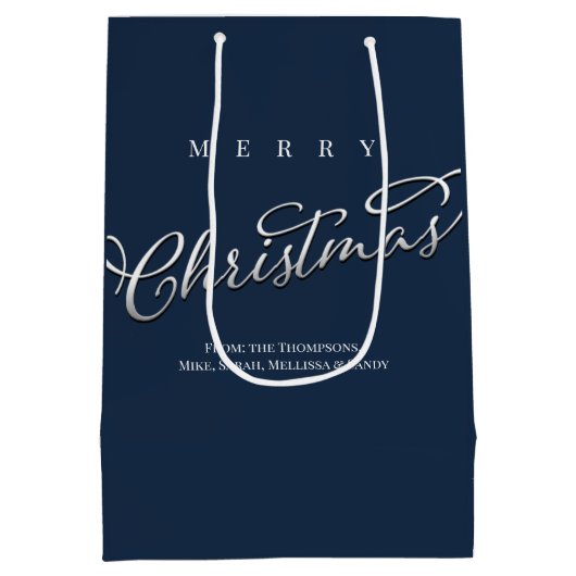 Vrolijk kerstkalligrafie Navy Blue Sneeuwvlok Medium Cadeauzakje (Achterkant)