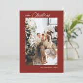 Vrolijk kerstkalligrafie Rood Feestdagenkaart (Staand voorkant)