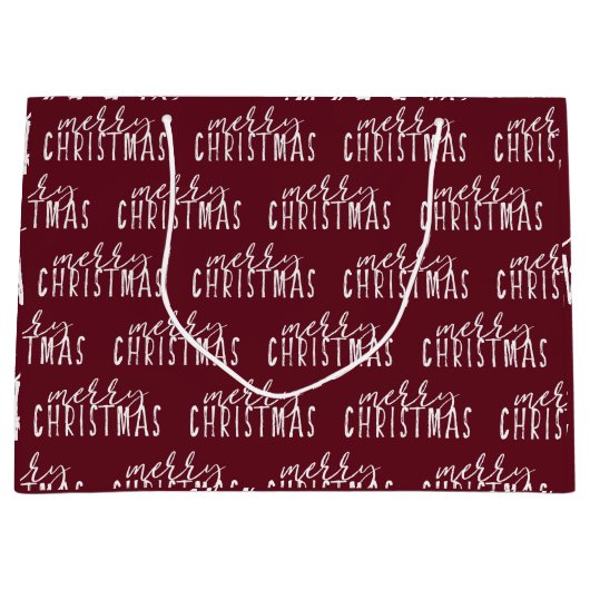 Vrolijk Kerstkalligrafie Rood Wit Feestelijke Chic Groot Cadeauzakje (Voorkant)