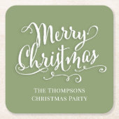 Vrolijk kerstkalligrafie Script Eenvoudig groen Kartonnen Onderzetters (Voorkant)