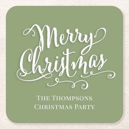 Vrolijk kerstkalligrafie Script Eenvoudig groen Kartonnen Onderzetters (Voorkant)