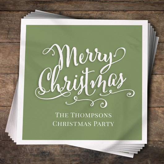 Vrolijk kerstkalligrafie Script Eenvoudig groen Servet