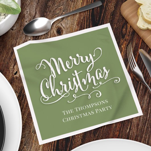 Vrolijk kerstkalligrafie Script Eenvoudig groen Servet