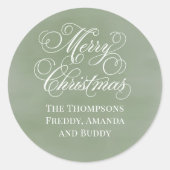 Vrolijk kerstkalligrafie Script groen Ronde Sticker (Voorkant)