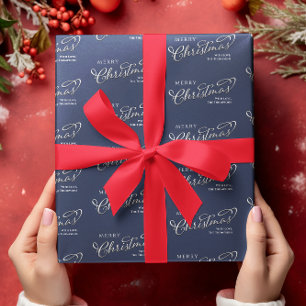 Vrolijk kerstkalligrafie Script Navy Blue Schattig Cadeaupapier