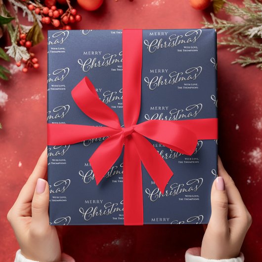 Vrolijk kerstkalligrafie Script Navy Blue Schattig Cadeaupapier