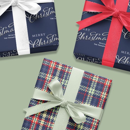 Vrolijk kerstkalligrafie Script Navy Blue Schattig Inpakpapier Vel