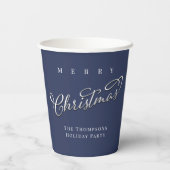 Vrolijk kerstkalligrafie Script Navy Blue Schattig Papieren Bekers (Achterkant)