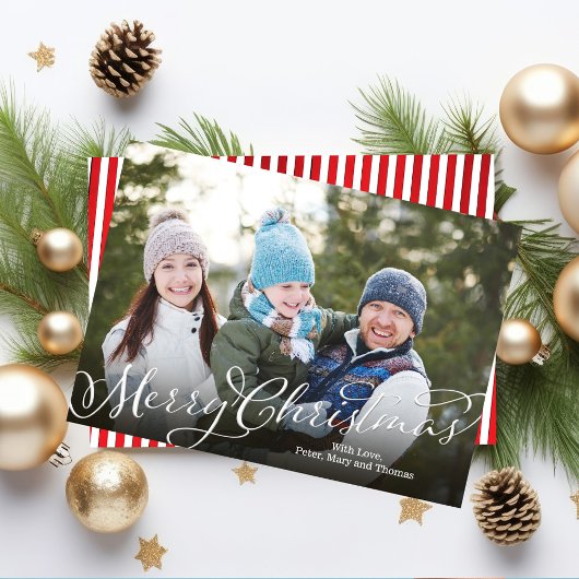 Vrolijk kerstkalligrafie Script rood gestreept Feestdagenkaart