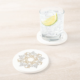 Vrolijk Kerstkalligrafie Star Art Gold, Silver Zandsteen Onderzetter