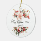 Vrolijk kerstkalligrafie Waterverf Bloemen Keramisch Ornament (Links)