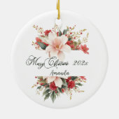 Vrolijk kerstkalligrafie Waterverf Bloemen Keramisch Ornament (Achterkant)