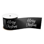 Vrolijk kerstkalligrafie White Black Holiday Satijnen Lint (Spoel)