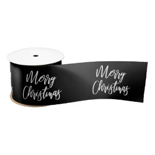 Vrolijk kerstkalligrafie White Black Holiday Satijnen Lint