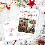 Vrolijk kerstkalligrafiescript 3 Foto Feestdagenkaart<br><div class="desc">Merry Christmas Calligraphy Script 3 Photo Holiday Briefkaart bevat een kalligrafisch script op de voorkant,  samen met drie foto's en je familiebericht op de achterkant.</div>