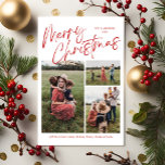 Vrolijk kerstkalligrafiescript 3 Foto Plaid Feestdagenkaart<br><div class="desc">Merry Christmas Calligraphy Script 3 Photo Plaid Holiday Kaart heeft een kalligrafisch script op de voorkant,  samen met drie foto's en een feestelijke kerstplaid op de achterkant.</div>