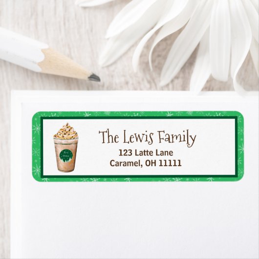 Vrolijk kerstkaramel drizzled-latte etiket (Insitu)