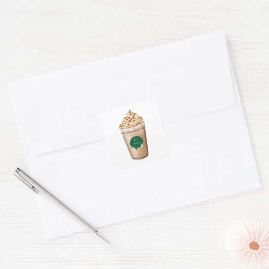 Vrolijk kerstkaramel drizzled-latte vierkante sticker (Envelop)