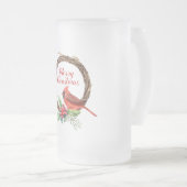 Vrolijk kerstkardinaal en Holly Matglas Bierpul (Voorkant rechts)