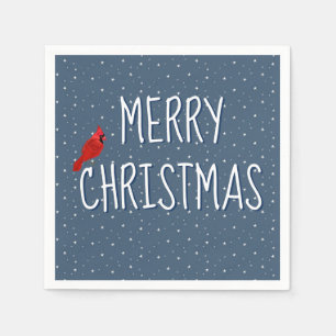 Vrolijk kerstkardinaal op sterren servet