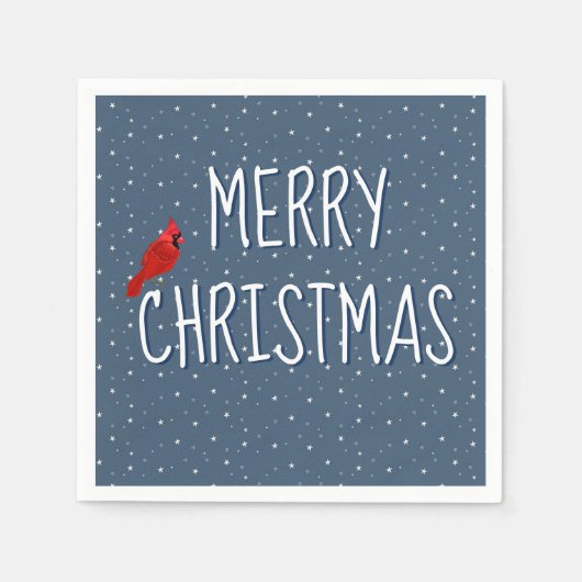 Vrolijk kerstkardinaal op sterren servet (Voorkant)