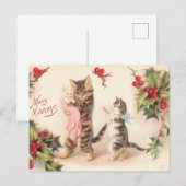 Vrolijk kerstkat en Kittens Holly Briefkaart (Voorkant / Achterkant)