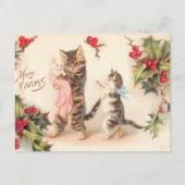 Vrolijk kerstkat en Kittens Holly Briefkaart (Voorkant)
