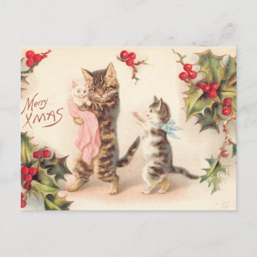 Vrolijk kerstkat en Kittens Holly Briefkaart (Voorkant)