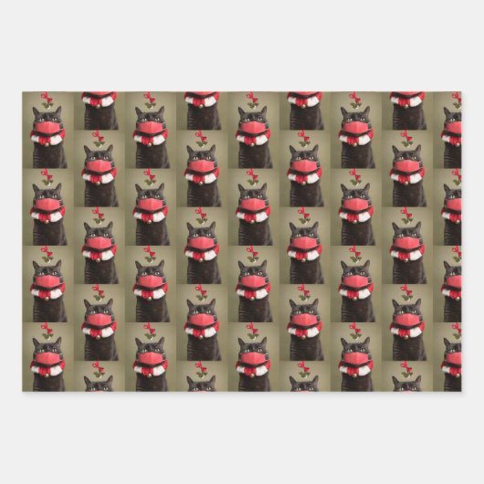 Vrolijk kerstkat in gezichtsmasker onder mistletoe inpakpapier vel (Voorkant)