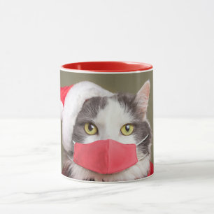 Vrolijk kerstkat in Santa Hat en Face Mask Mok