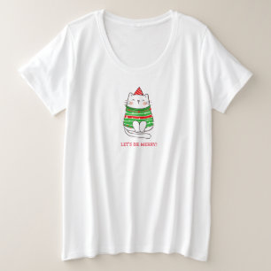 Vrolijk kerstkat minimalistisch modern grote maat t-shirt