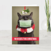 Vrolijk kerstkat onder mistletoe in gezichtsmasker feestdagen kaart (Voorkant)