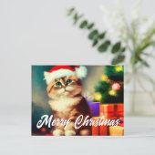 Vrolijk kerstkat santa claus briefkaart (Staand voorkant)