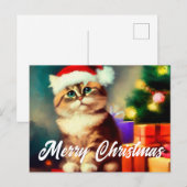 Vrolijk kerstkat santa claus briefkaart (Voorkant / Achterkant)