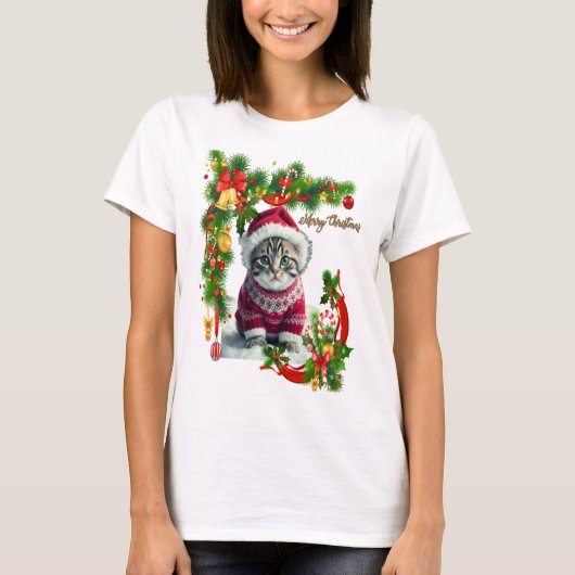 Vrolijk kerstkat t-shirt (Voorkant)