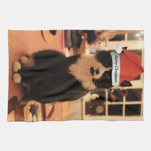 Vrolijk kerstKat Theedoek (Horizontaal)