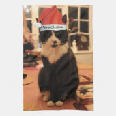 Vrolijk kerstKat Theedoek (Verticaal)