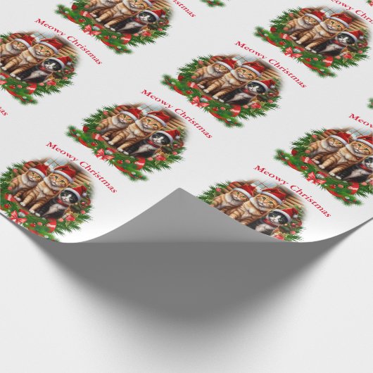 Vrolijk kerstkatten cadeaupapier (Hoek)