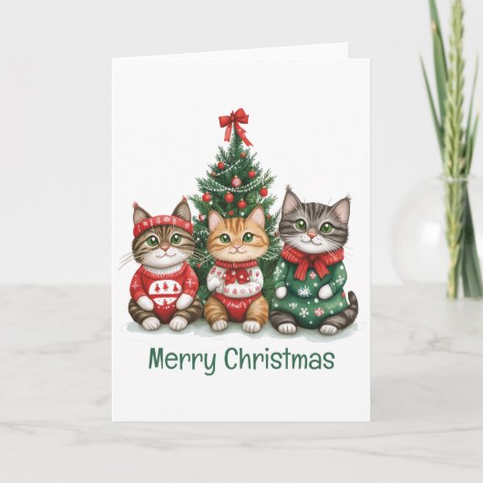 Vrolijk kerstkatten feestdagen kaart (Voorkant)