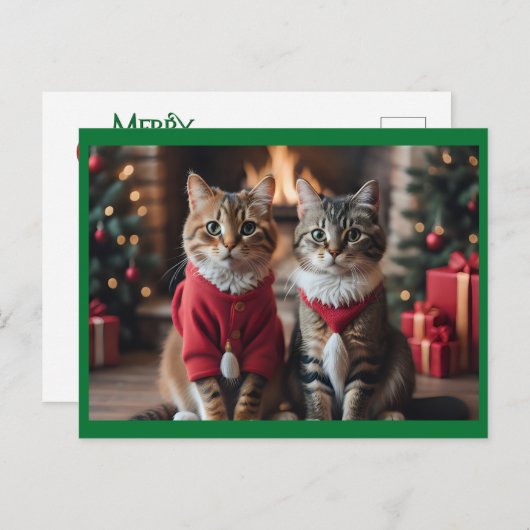 Vrolijk kerstkatten feestdagenkaart (Voorkant / Achterkant)