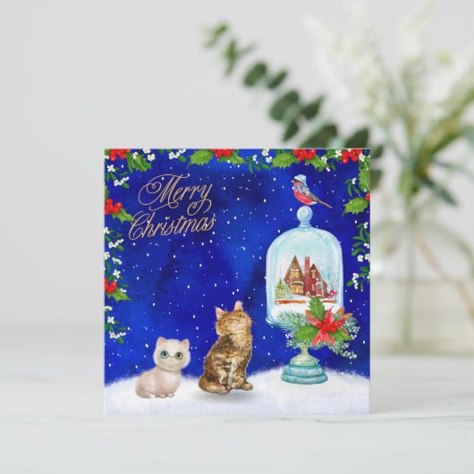 Vrolijk kerstkatten feestdagenkaart (Staand voorkant)