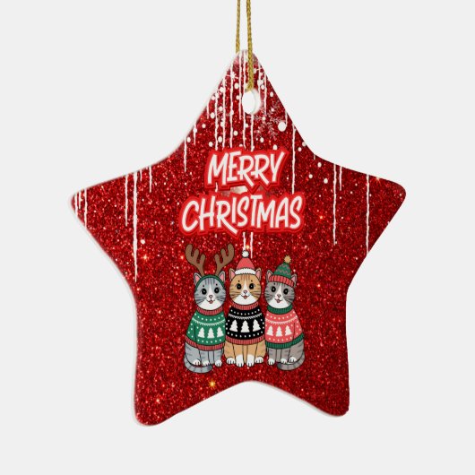 Vrolijk kerstkatten keramisch ornament (Rechts)