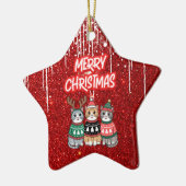 Vrolijk kerstkatten keramisch ornament (Links)