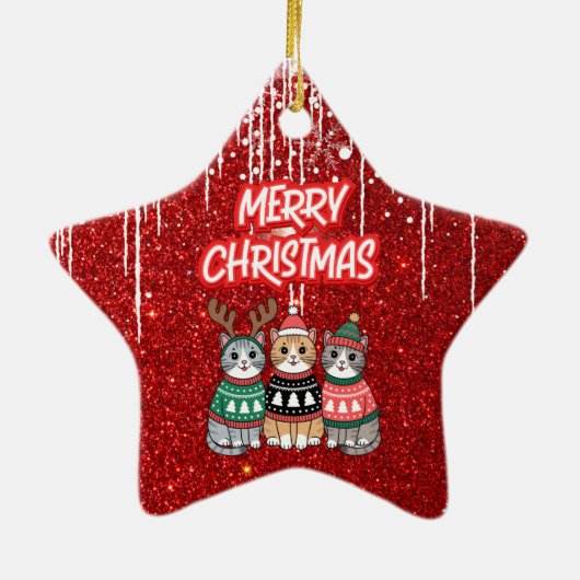 Vrolijk kerstkatten keramisch ornament (Achterkant)