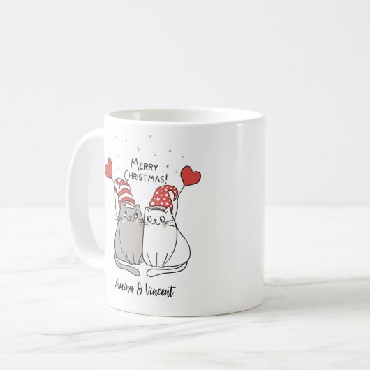 Vrolijk kerstkatten koffiemok (Voorkant links)